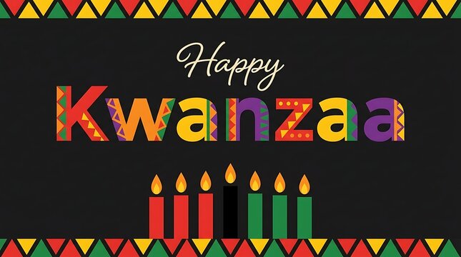 Happy kwanzaa typography design with seven symbolic candles festival cultural