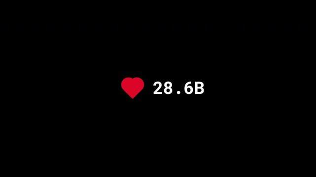 Social Media Like Counter Animation from 1 to 100 Thousand with Heart Icon, Live Likes Growth, Viral Engagement Statistics, Digital Analytics UI Overlay, Alpha Channel Motion Graphics in 4K