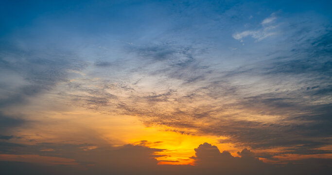 4k Aerial of Cloud with sunset sky background in Thailand,Cloudscape time lapse background Dark red purple sunset sky Nature background, sunset in the clouds