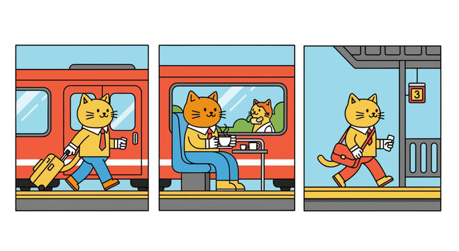 Ginger Business Cat Train Journey Comic Strip