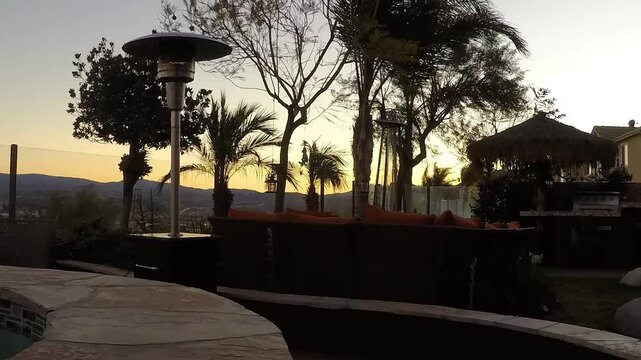 Time lapse in a private house in the hills of hollywood in california dawn timelapse, see the jacuzzi n the trees