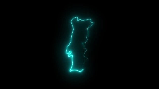 glowing neon portugal map, animation technology map intro background with countries appearing animation 4k video