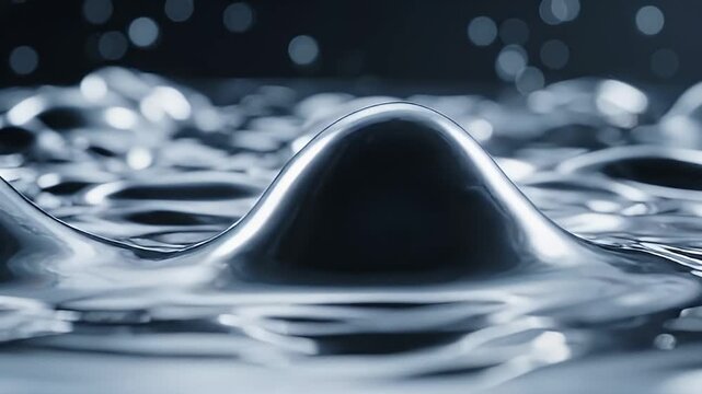 Abstract metallic liquid surface with ripples and bokeh lights