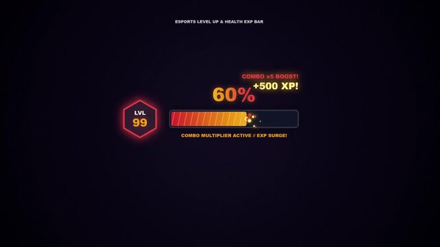 Gaming experience level progress bar with percentage counter