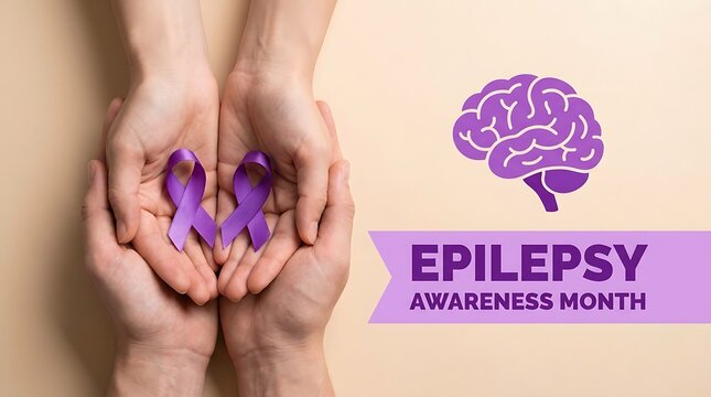 Hands holding purple awareness ribbons for epilepsy awareness month