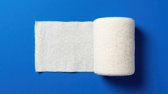 Medical elastic bandage roll on a blue background