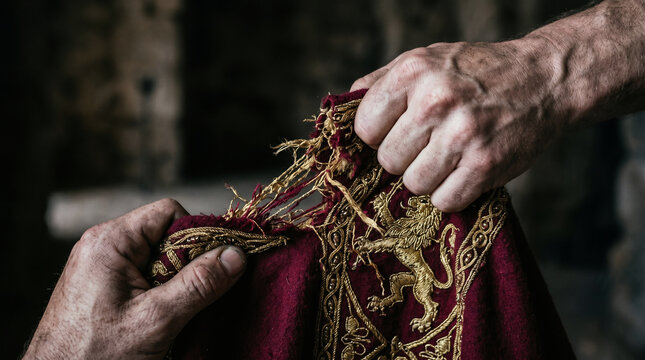Young King Josiah tearing his robes in grief and repentance after the long-lost Book of the Law is discovered in the temple