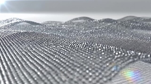 Metallic beads form a wavy textured surface under bright light