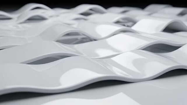 Smooth undulating white surfaces with a glossy finish creating a layered effect