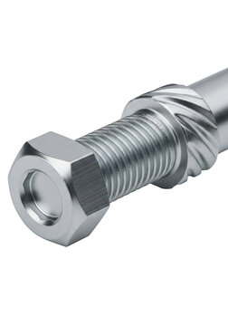 Shiny metal bolt with a hexagonal head and threaded shaft for industrial construction work isolated on transparent background