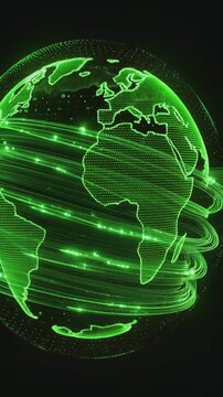 Rotating Green Digital Holographic Earth Globe Generative AI