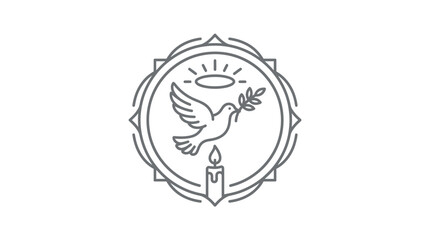 Fototapeta premium Dove with Olive Branch, Candle, and Halo Emblem - Symbol of Peace and Hope