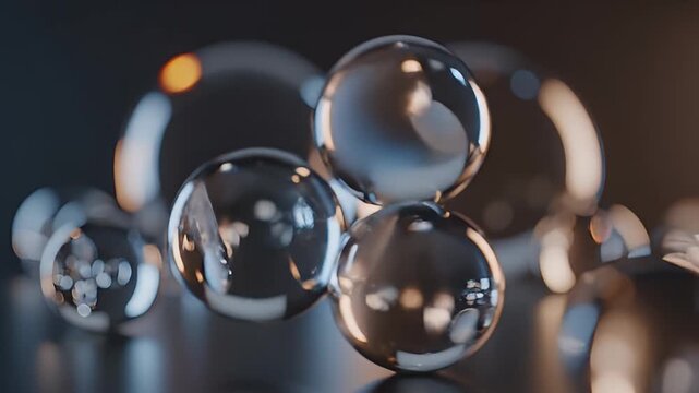 Three clear spheres stacked with a fourth sphere above them
