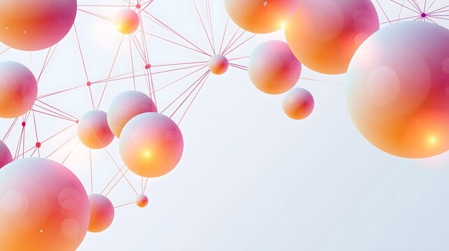 Futuristic sci-fi background featuring glowing orb nodes connected by intricate network lines. Minimalist AI technology banner template for corporate websites and presentations.