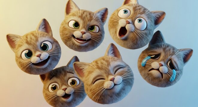 Collection of expressive cartoon cat faces
