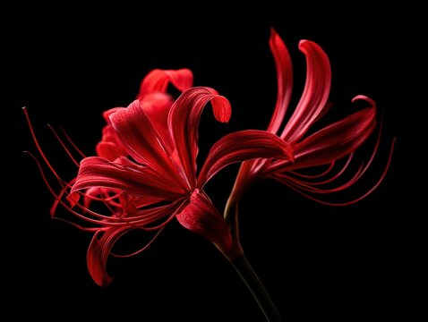Red spider lily flower isolated on black background