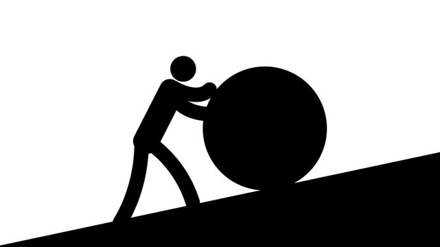 Pictogram Person Pushing Boulder Up Hill Animation White Background