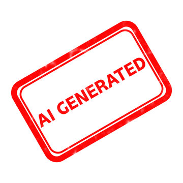 Red AI Generated rubber stamp icon, distressed artificial intelligence label on white background, rectangular grunge stamp for content disclosure