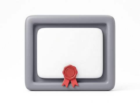 Blank certificate document in gray frame with red seal certificate document achievement official