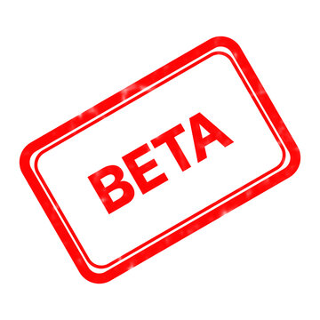Red beta rubber stamp icon, weathered grunge beta version seal, textured ink stamp for software testing and product development phases