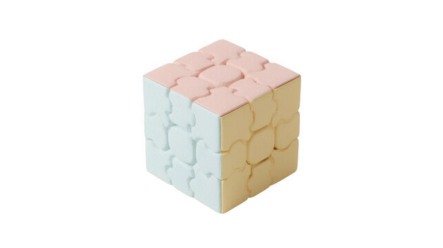 Pastel Colored Puzzle Cube Toy Isolated on White
