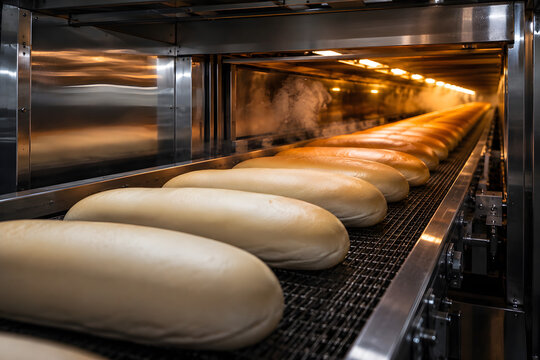 Hot dog buns  production in oven