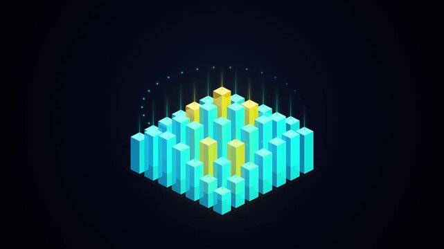 Isometric Data Skyscrapers and Market City