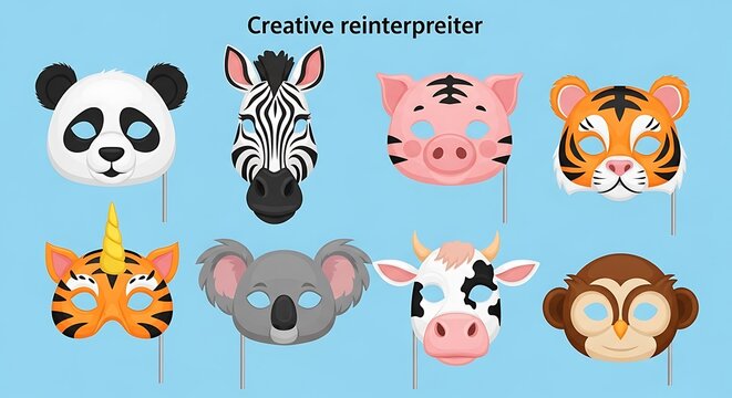 Set of colorful animal face masks for children parties