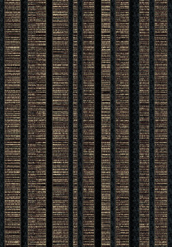 Seamless abstract background with vertical bands of glowing fine horizontal lines on black ground