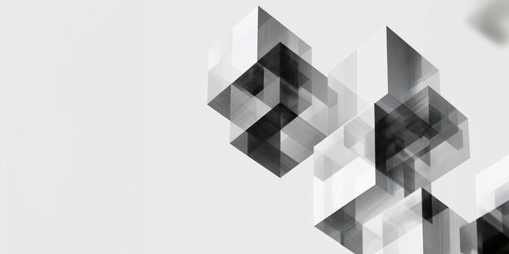 Abstract geometric design transparent cube black and white modern art architectural concept minimalistic style overlapping shapes digital illustration 3D effect clean background