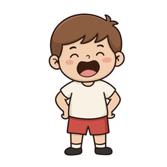 Cartoon Schoolboy Character Expressing Joy for Indonesian Independence Day