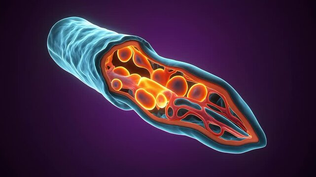 Cross section of a diseased vein with blood pooling. 4K Video