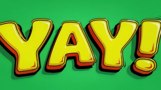 Yay Exclamation Text Graphic Animation Celebrating Success or Achievement on Vibrant Green Background