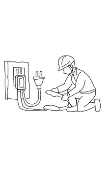  Electrician working on wall outlet wiring and maintenance.