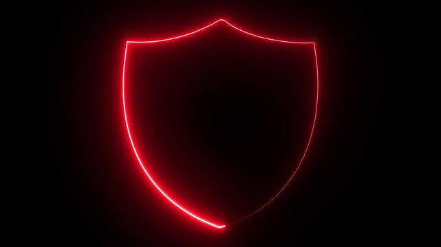 Shield icon security neon glowing red animation on a black background