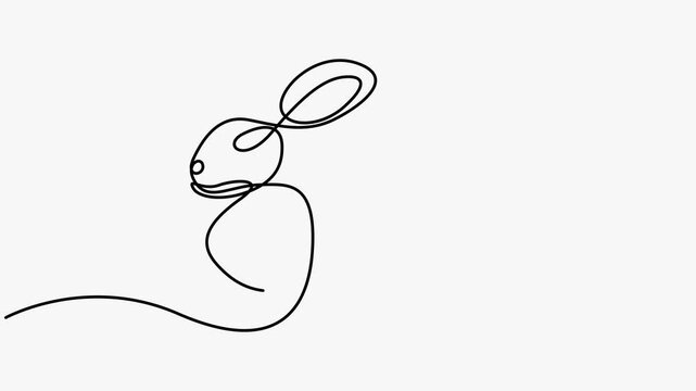Continuous line art animation of a cute rabbit drawing representing wildlife, spring, and Easter.