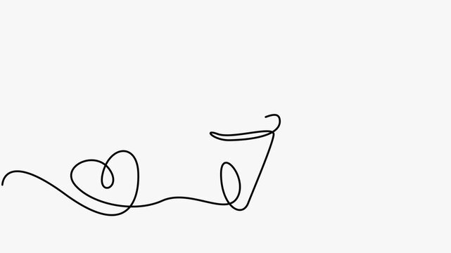 Continuous line art animation of an ice cream cone drawing accompanied by cute little hearts.