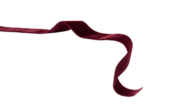 Burgundy velvet ribbon with elegant wavy curves, luxurious maroon fabric strip for gift wrapping, soft textile border for holiday decorations isolated PNG with Transparent Background