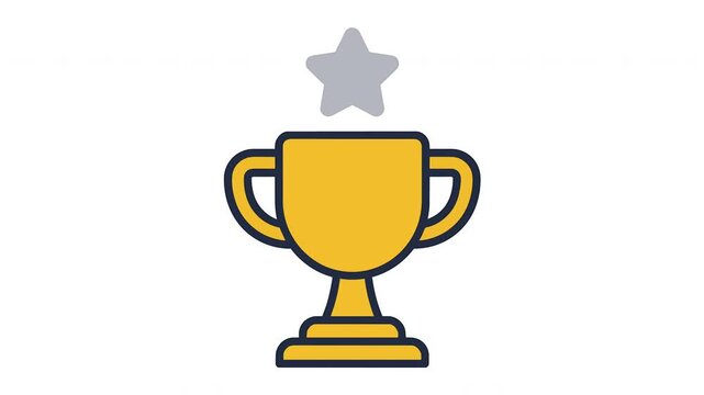 Minimalist gold trophy cup with a flashing star icon animated on a white background