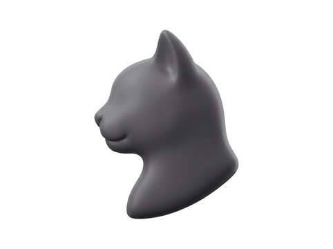 3D render of a stylized cat head icon with silhouette minimalist isolated background creative