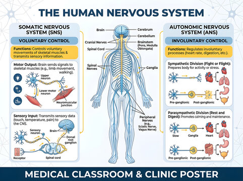 Human nervous system infographic poster