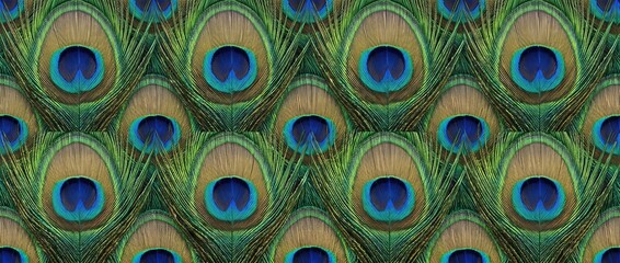 Obraz premium Abstract peacock feather pattern featuring vibrant iridescent plumage texture for luxury fashion branding and sophisticated decorative wallpaper backgrounds.