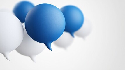 Obraz premium Collection of blue and white speech bubbles symbolizing communication, ideas, and conversation in a clean, modern design
