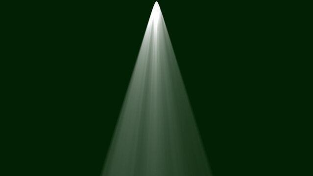 A single bright white spotlight beam shining downwards against a dark green background creating a soft glowing cone of light in the center