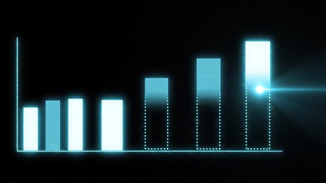 Business demand forecasting chart with glowing bars and delivery boxes