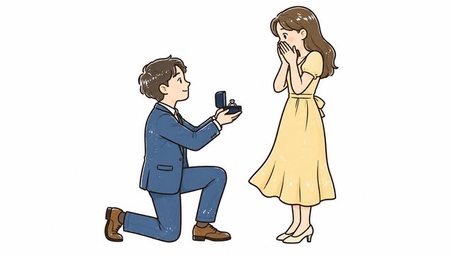 男性が女性に指輪を差し出してひざまずきプロポーズする感動的な瞬間