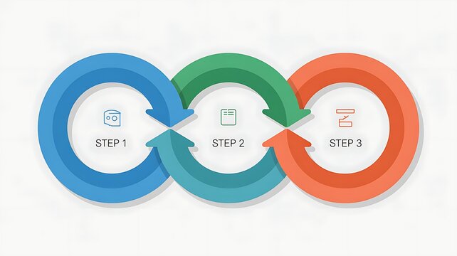 Circle diagram with three elements, cycle process or workflow with three steps 