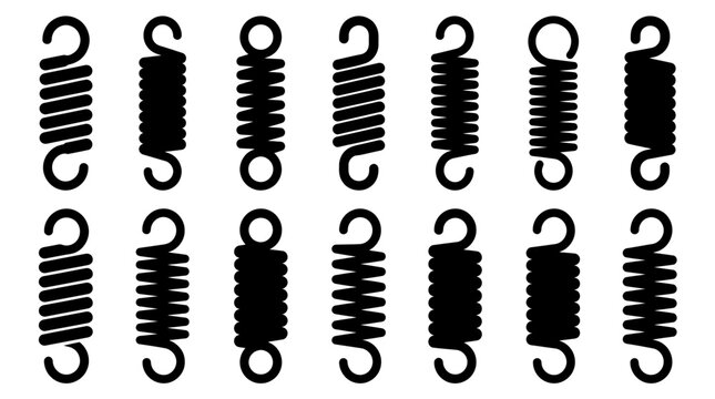 Metal Spring Silhouette Vector Set Collection of Industrial Coils and Elastic Hardware Components for Engineering and Mechanical Design Applications