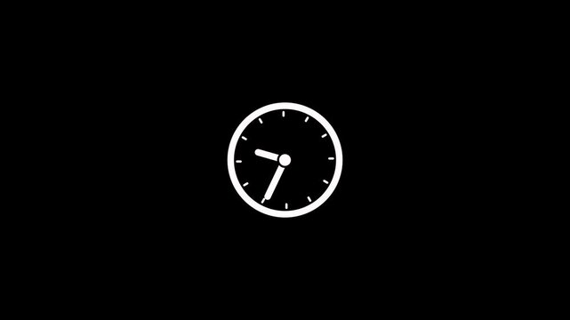 Clean and modern clock icon animation on black background. Representing moving timer clock rotation for time management, countdown and schedule concepts with smooth motion time management icon