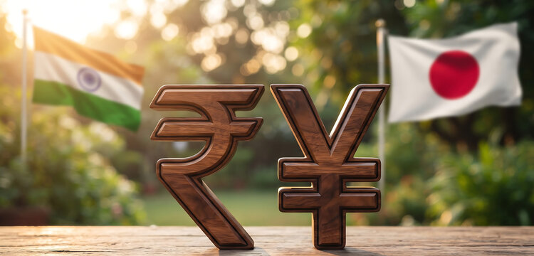 indian currency symbol and yen currency symbol india flag and japan flag